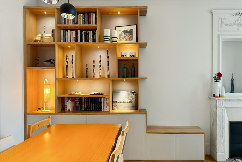 Bibliothèque sur mesure, le choix de l'aménagement optimisé. Une réalisation Placards et Miroirs à Paris